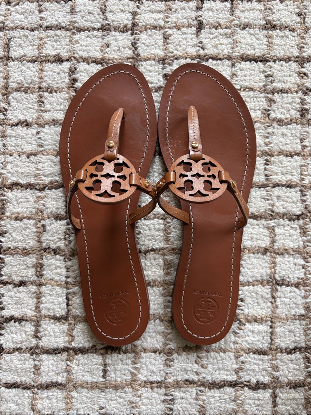 Tory Burch Brown Leather Gabriel Flat Thong Sandals Size 11